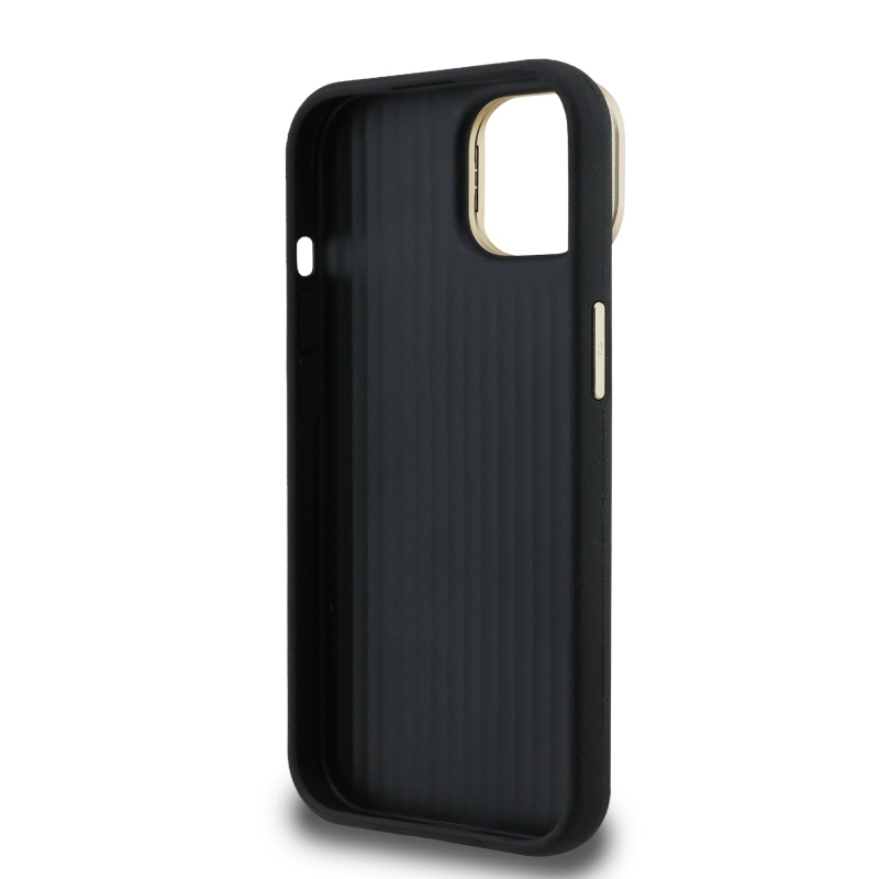 Guess PU Grained 4G Logo Stand Camera Frame Zadný Kryt pre iPhone 14 Black
