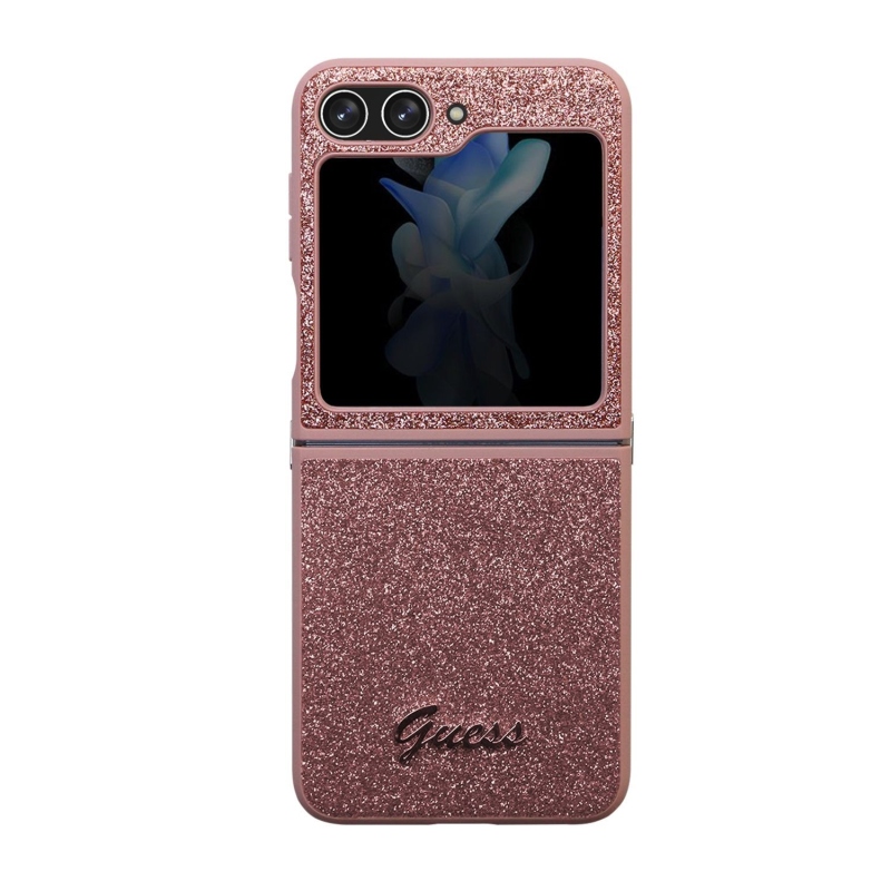 Guess PC/TPU Glitter Flakes Metal Logo Zadný Kryt pre Samsung Galaxy Z Flip 5 Pink