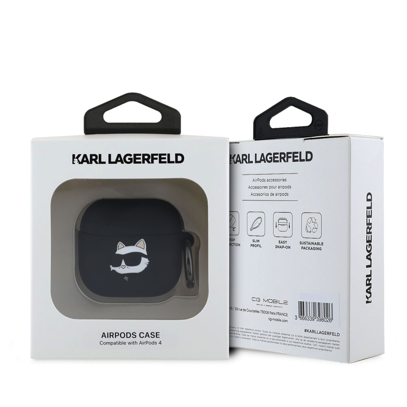 Karl Lagerfeld 3D Logo NFT Choupette Head Silikónové Puzdro pre AirPods 4 Black