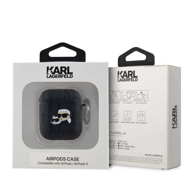 Karl Lagerfeld PU Embossed Karl and Choupette Heads Puzdro pre AirPods 1/2 Black