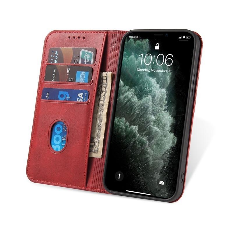 Business PU kožené peněženkové puzdro na mobil iPhone 12 Pro Max - červené