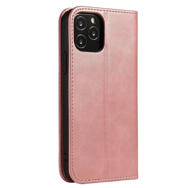 Business PU kožené peněženkové puzdro na mobil iPhone 12 Pro Max - růžovozlaté
