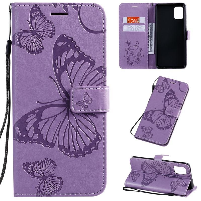 Butterflies PU kožené puzdro na mobil Samsung Galaxy A51 - fialové