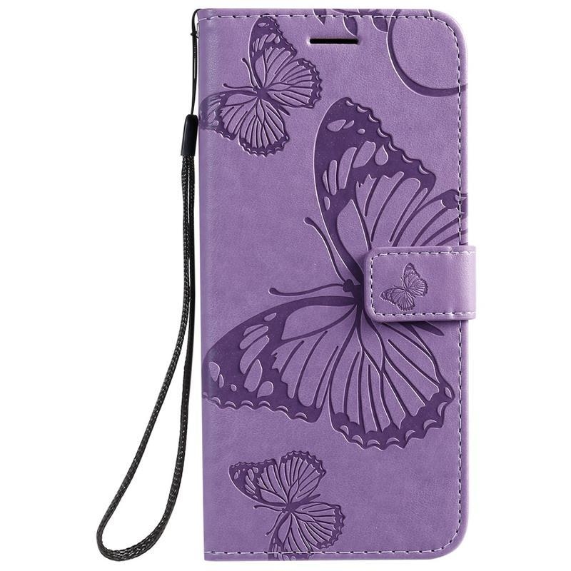 Butterflies PU kožené puzdro na mobil Samsung Galaxy A51 - fialové