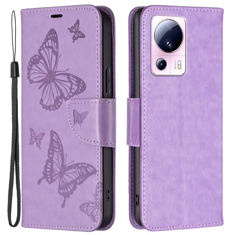 Butterfly knižkové puzdro na Xiaomi 13 Lite - fialové