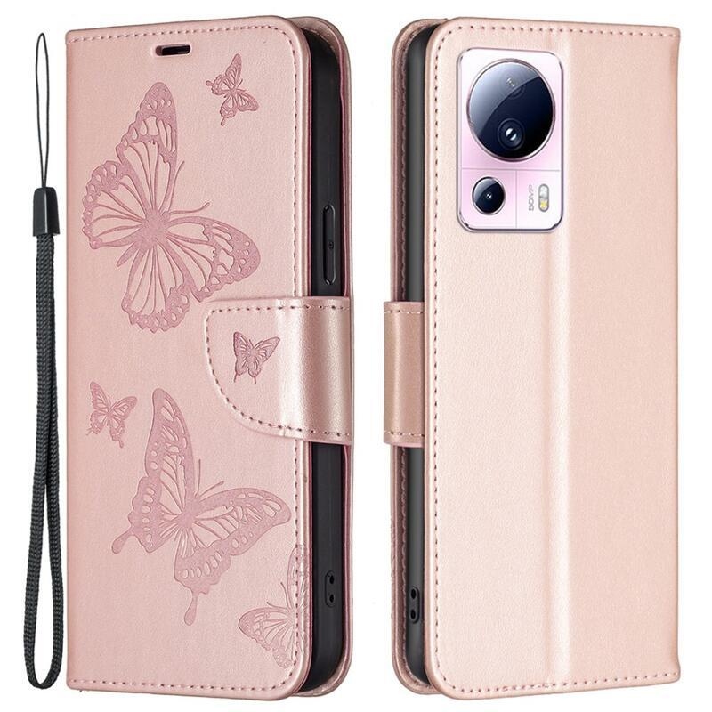 Butterfly knižkové púzdro na Xiaomi 13 Lite - ružovozlaté