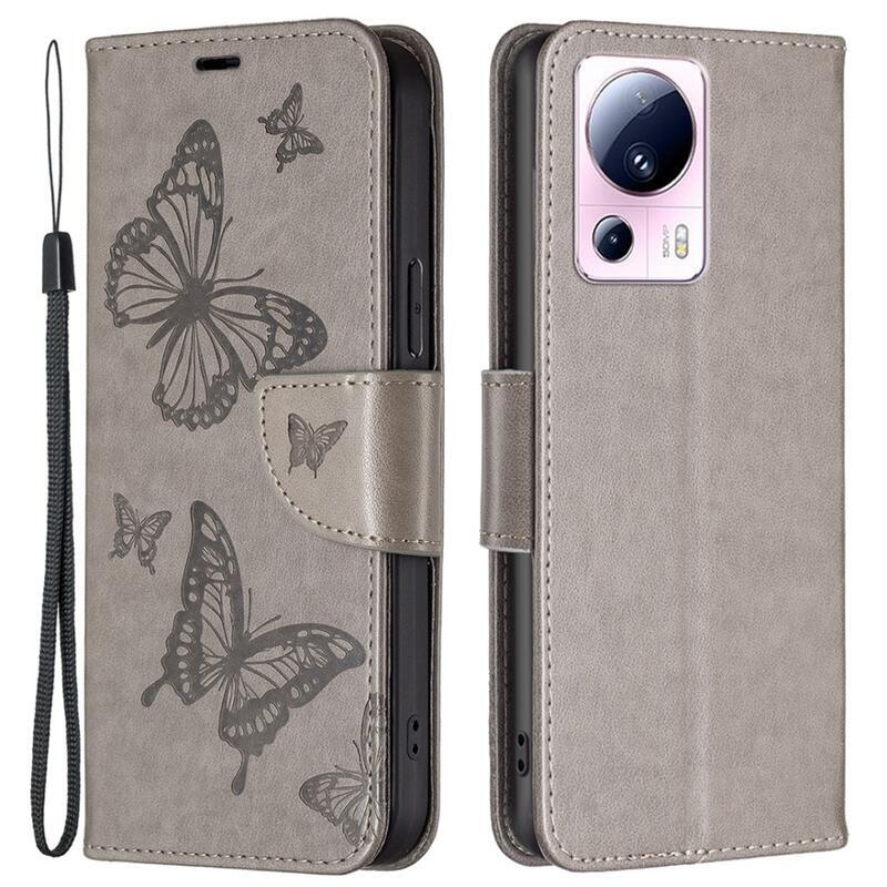 Butterfly knižkové puzdro na Xiaomi 13 Lite - šedé