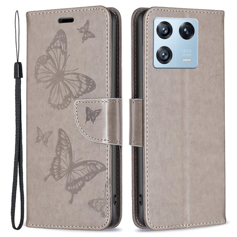 Butterfly knižkové púzdro na Xiaomi 13 Pro - šedé