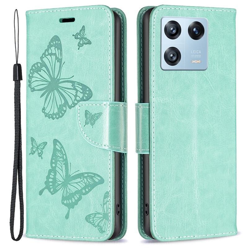 Butterfly knižkové púzdro na Xiaomi 13 Pro - zelené