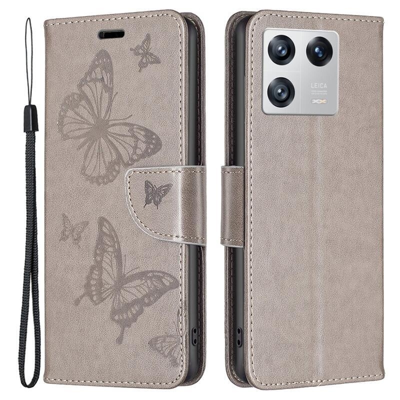 Butterfly knižkové púzdro na Xiaomi 13 - šedé