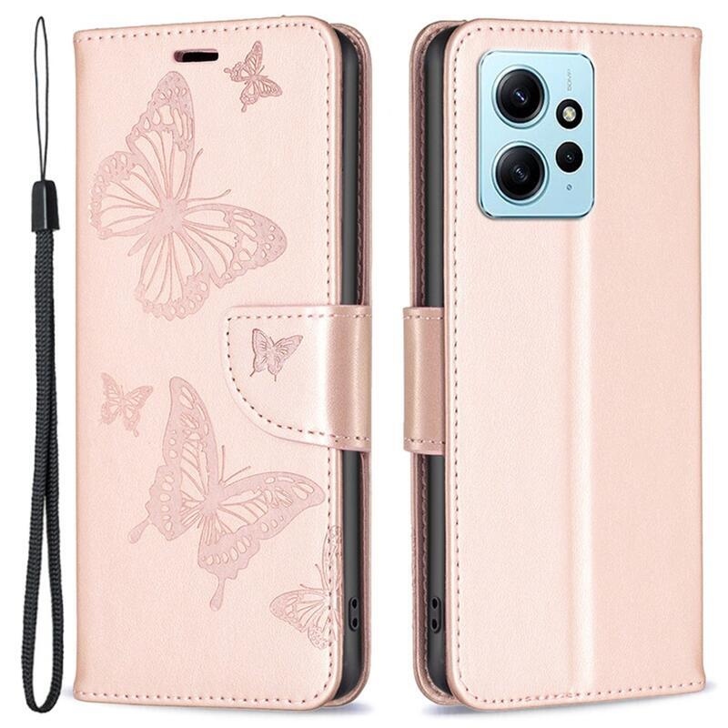 Butterfly knižkové púzdro na Xiaomi Redmi Note 12 4G - ružovozlaté