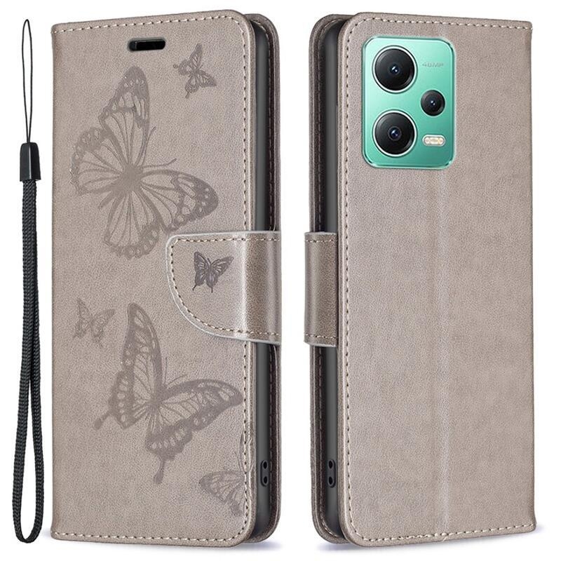 Butterfly knižkové púzdro na Xiaomi Redmi Note 12 5G/Poco X5 5G - šedé