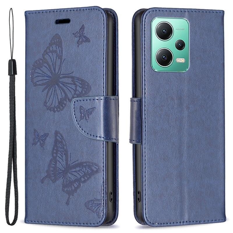 Butterfly knižkové púzdro na Xiaomi Redmi Note 12 5G/Poco X5 5G - tmavomodré