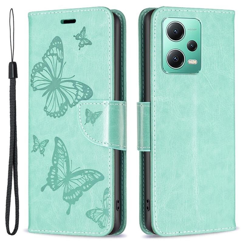 Butterfly knižkové púzdro na Xiaomi Redmi Note 12 5G/Poco X5 5G - zelené