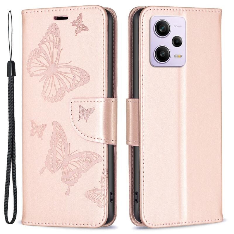 Butterfly knižkové púzdro na Xiaomi Redmi Note 12 Pro 5G/Poco X5 Pro 5G - ružovozlaté