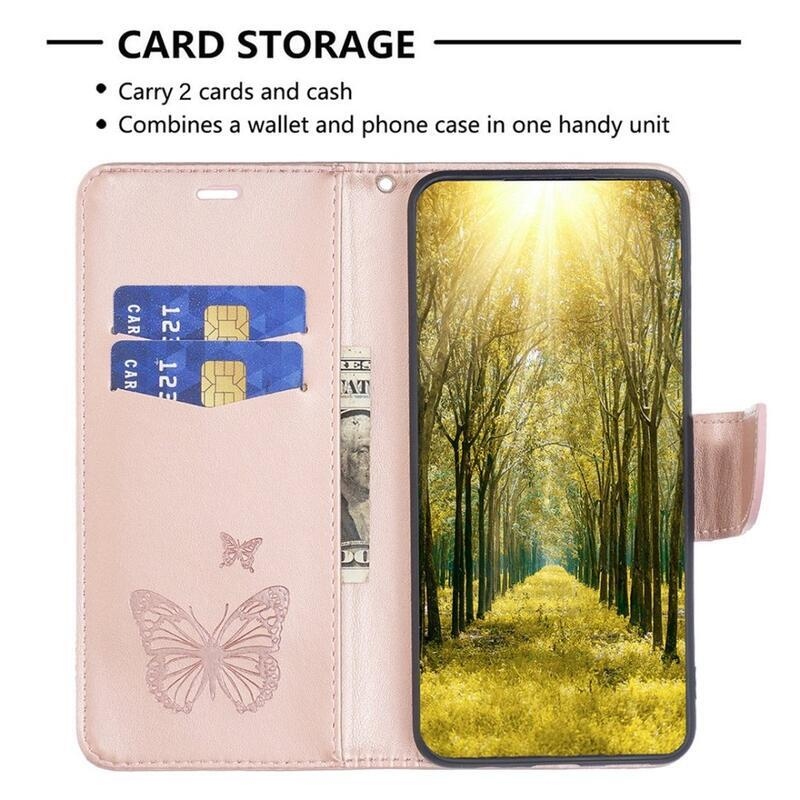 Butterfly peňaženkové púzdro na Samsung Galaxy S23+ - ružovozlaté