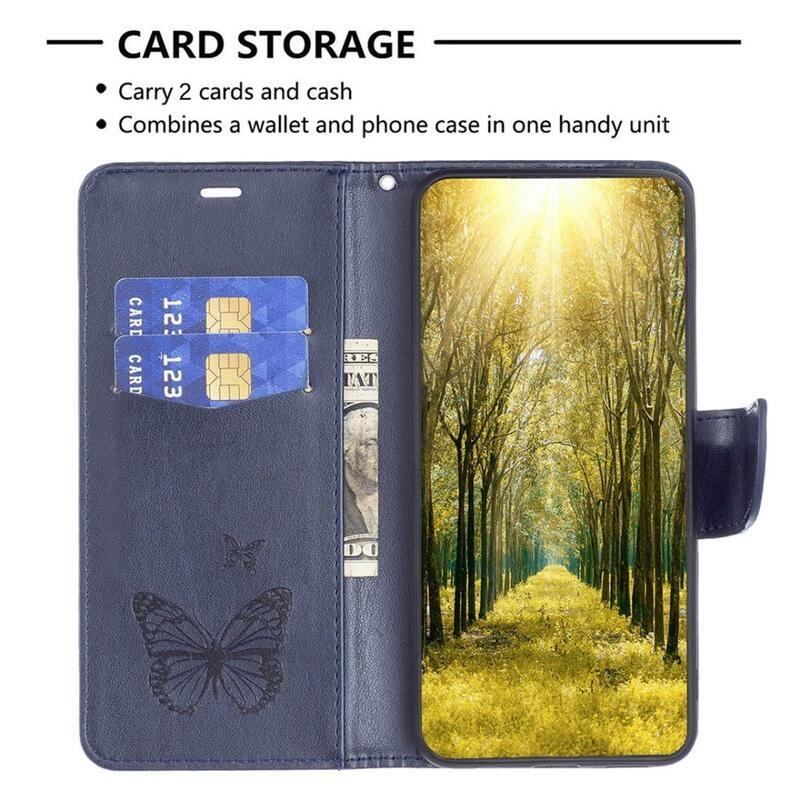 Butterfly peňaženkové púzdro na Samsung Galaxy S23 - tmavomodré