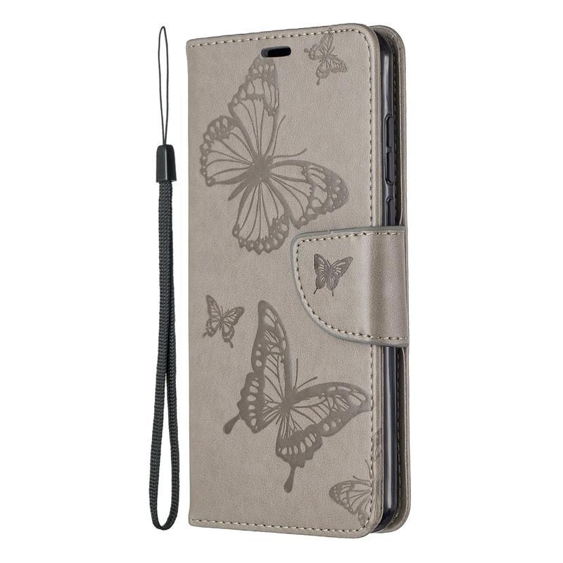 Butterfly PU kožené peněženkové puzdro na mobil Huawei P40 - šedé