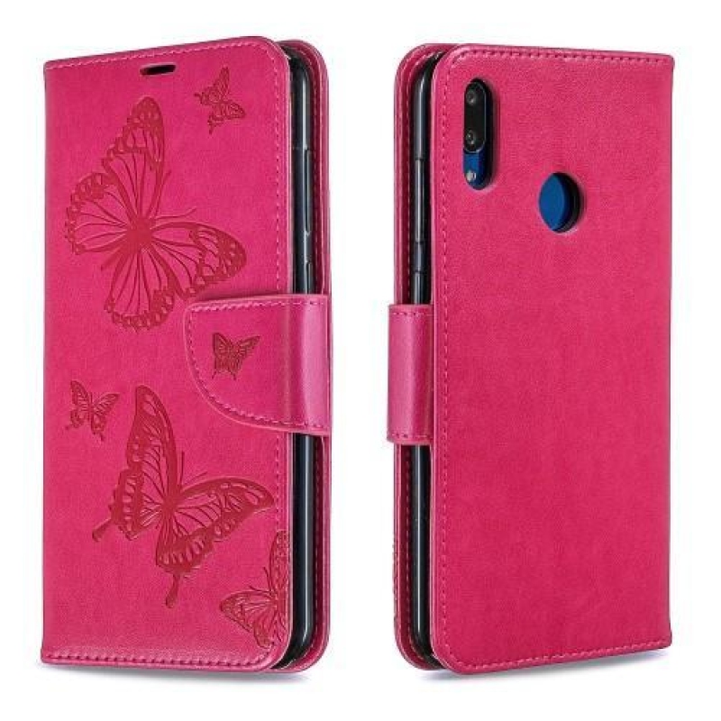 Butterfly PU kožené peněženkové puzdro na mobil Huawei Y7 (2019) - rose