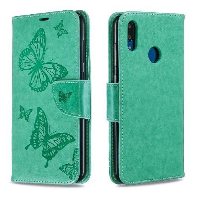 Butterfly PU kožené peněženkové puzdro na mobil Huawei Y7 (2019) - zelený