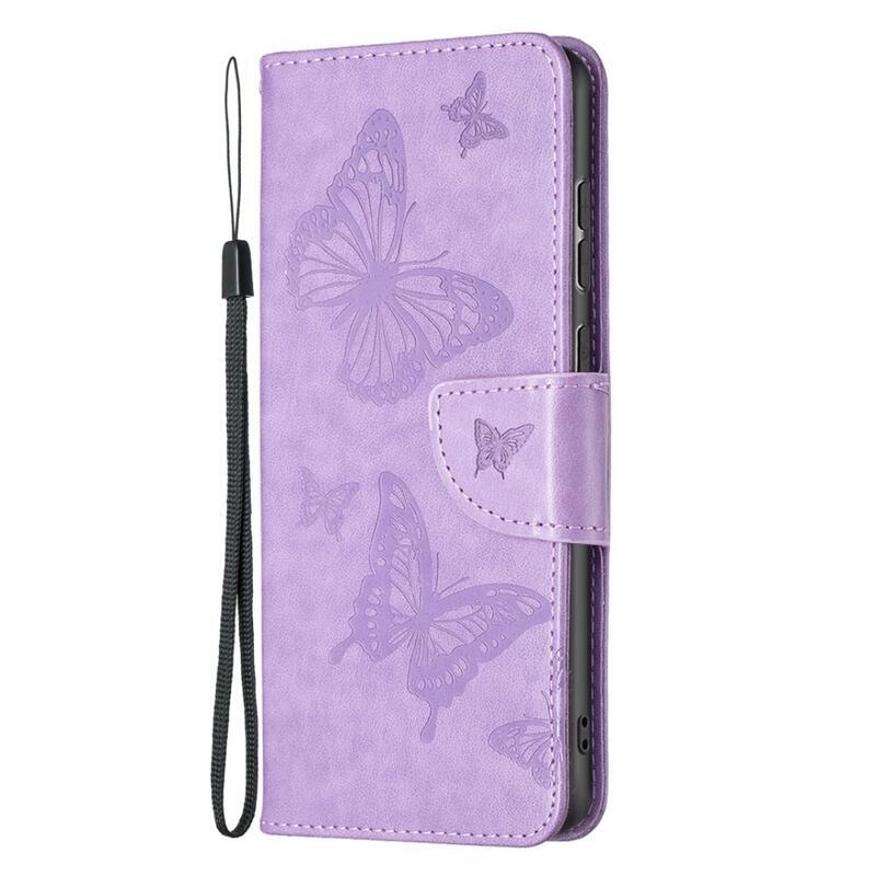 Butterfly PU kožené peňaženkové púzdro na mobil Samsung Galaxy A33 5G - fialové