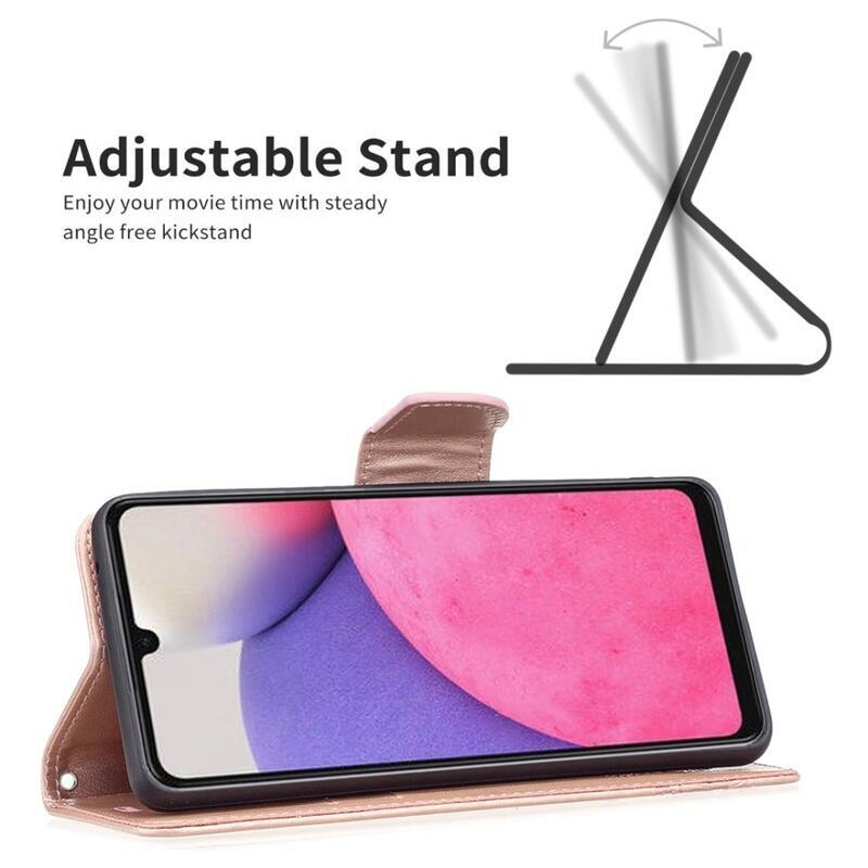 Butterfly PU kožené peňaženkové púzdro na mobil Samsung Galaxy A33 5G - ružovozlaté