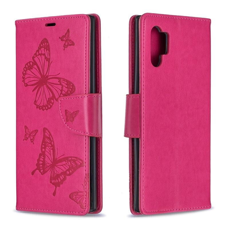 Butterfly PU kožené peňaženkové púzdro na mobil Samsung Galaxy Note 10 Plus - rose