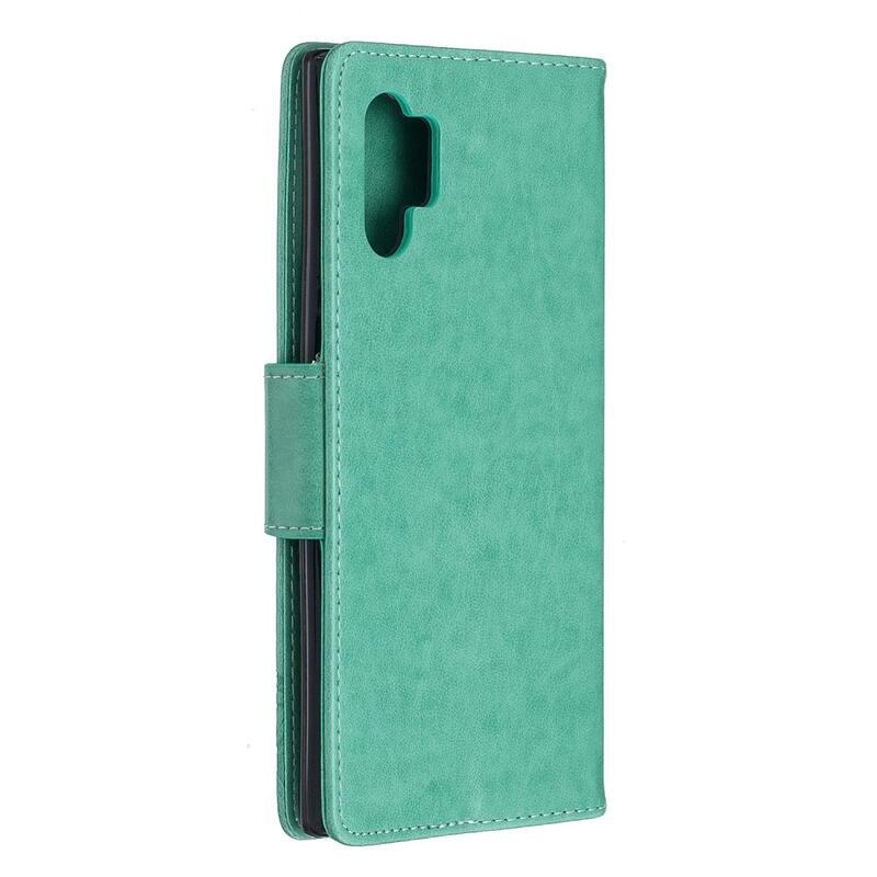 Butterfly PU kožené peňaženkové púzdro na mobil Samsung Galaxy Note 10 Plus - zelené