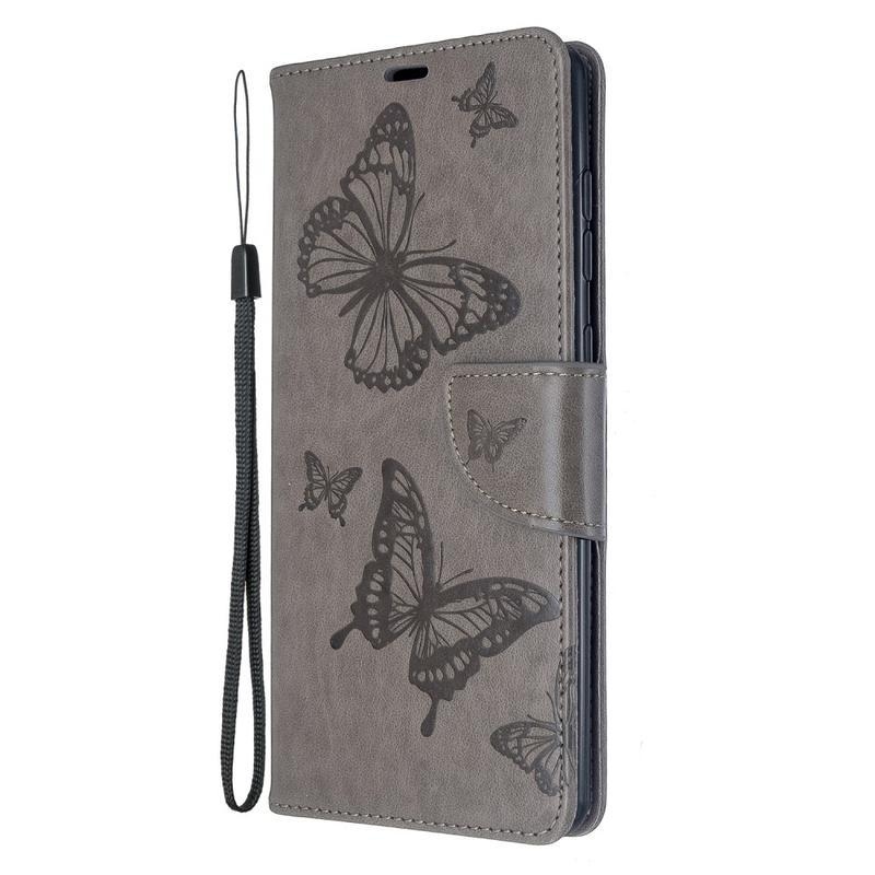 Butterfly PU kožené puzdro na mobil Samsung Galaxy A71 - šedé