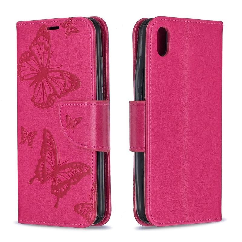 Butterfly PU kožené puzdro na mobil Xiaomi Redmi 7A - rose