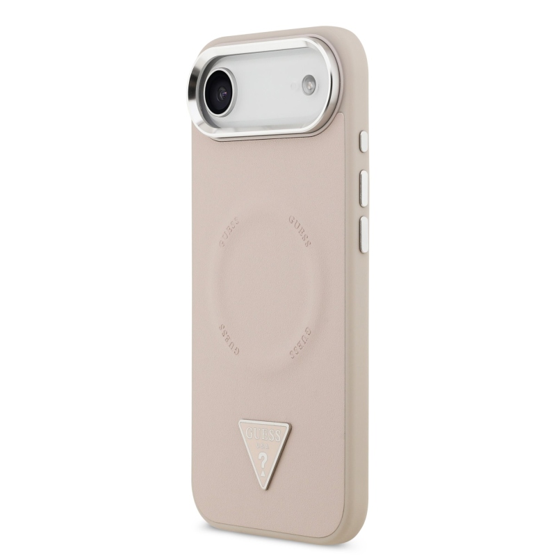 Guess PU kožený zadný kryt MagSafe s trojuholníkovým logom pre iPhone Air Pink