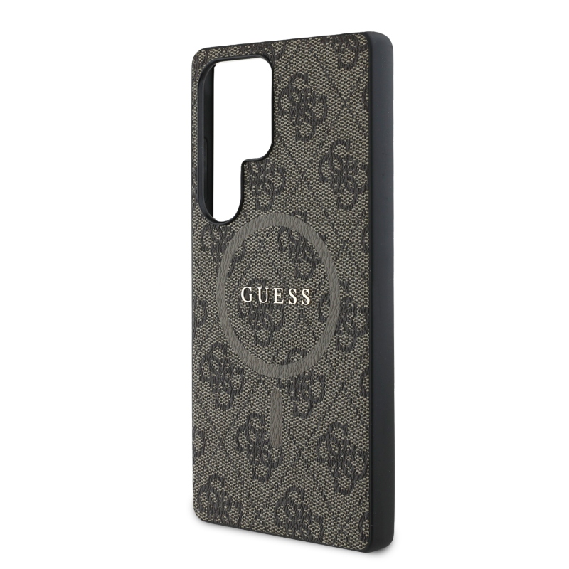 Guess PU Leather 4G Colored Ring MagSafe Zadný Kryt pre Samsung Galaxy S25 Ultra Brown