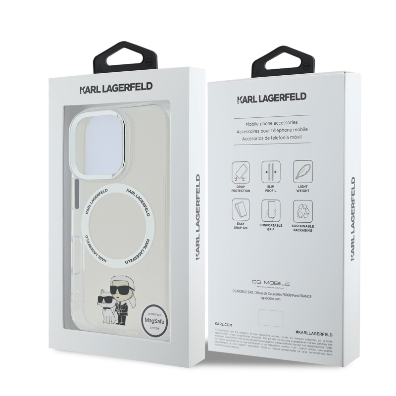 Karl Lagerfeld IML Karl and Choupette MagSafe Zadný Kryt pre iPhone 16 Pro Transparent