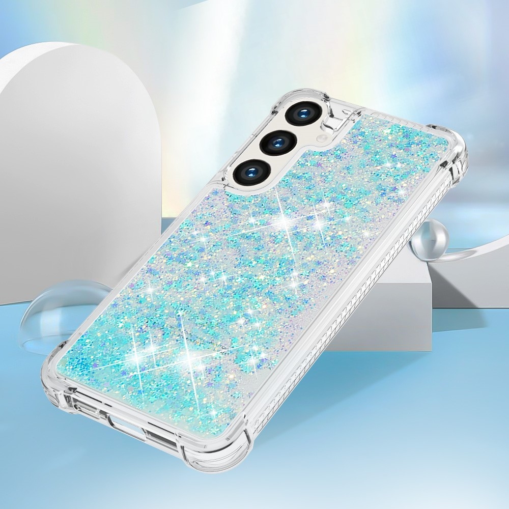 Glitter presýpací gélový obal na mobil Samsung Galaxy S24+ - modrý/hviezdičky