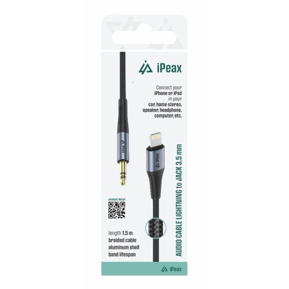 iPEAX Adaptér lightning / 3,5 mm jack 1,5 m - čierny