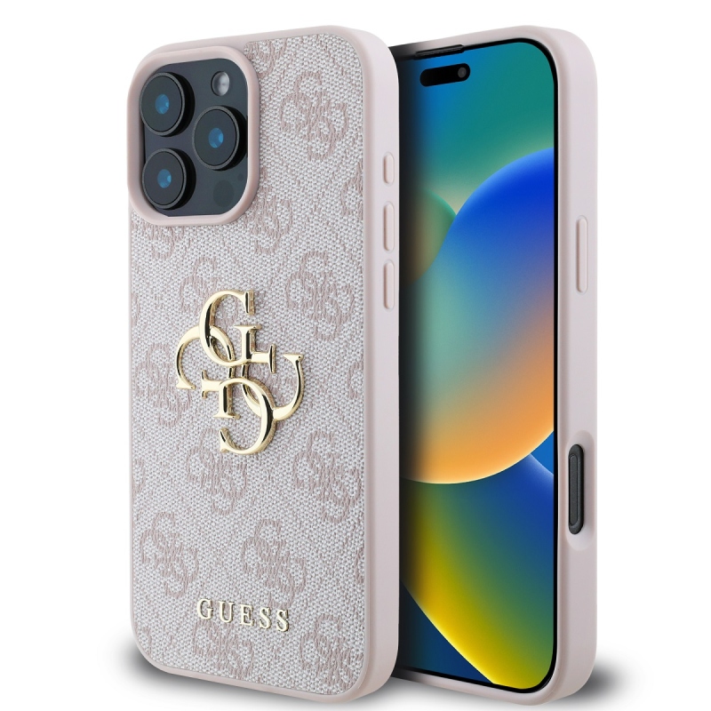 Guess PU 4G Metal Logo Zadný Kryt pre iPhone 16 Pro Max Pink