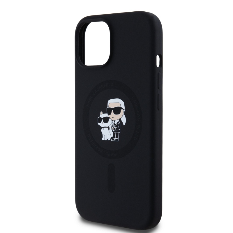 Karl Lagerfeld Liquid Silicone Karl and Choupette Magsafe Zadný Kryt pre iPhone 15 Black