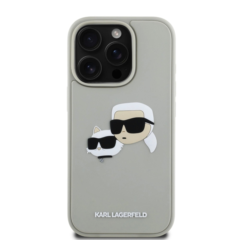 Karl Lagerfeld 3D Rubber Double Heads Zadný Kryt pre iPhone 16 Pro Max Beige