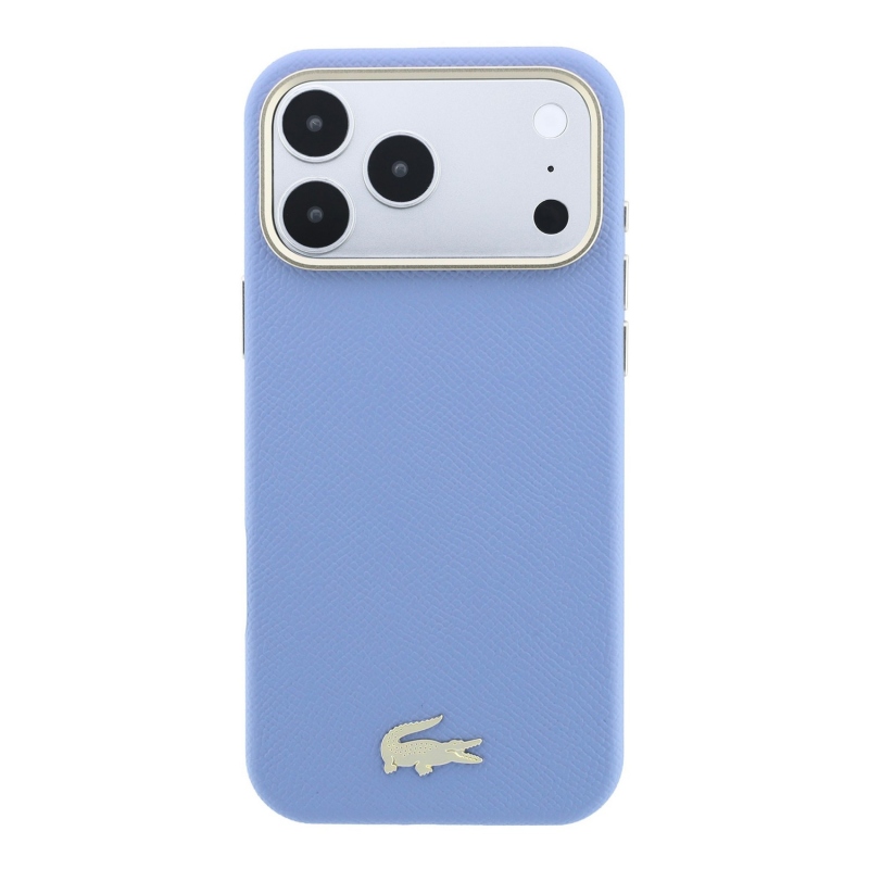Lacoste PU kožený kryt Champs-Élysées so zlatým logom a MagSafe pre iPhone 18 Pro, modrý