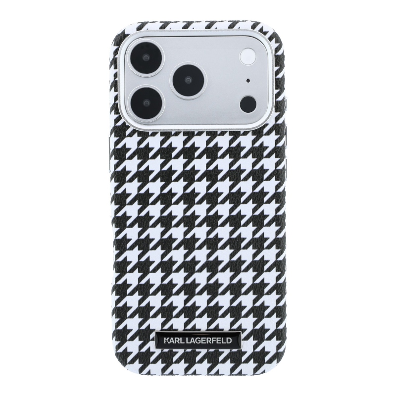 Karl Lagerfeld PU Houndstooth Resin Plate Zadný kryt MagSafe pre iPhone 17 Pro Black