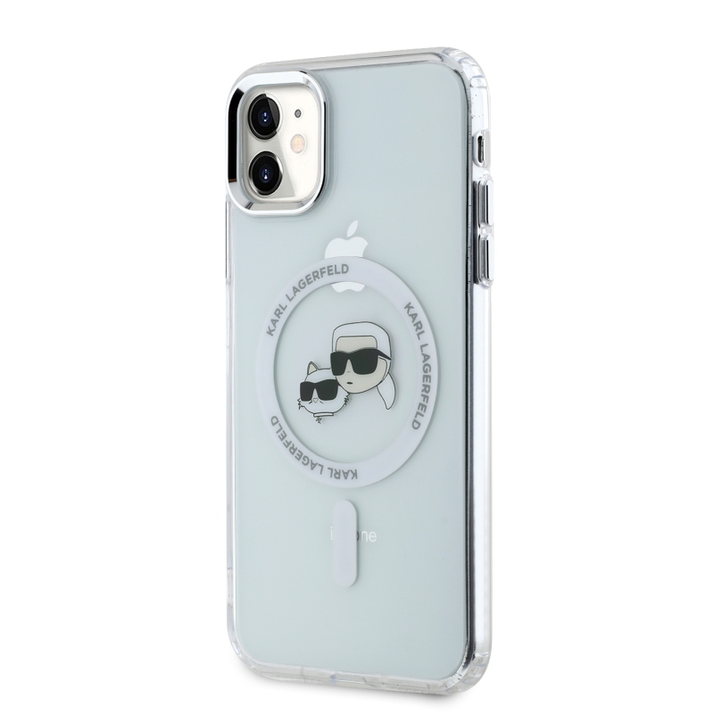 Karl Lagerfeld IML K&CH Heads Metal Frame MagSafe Zadný Kryt pre iPhone 11 Transparent