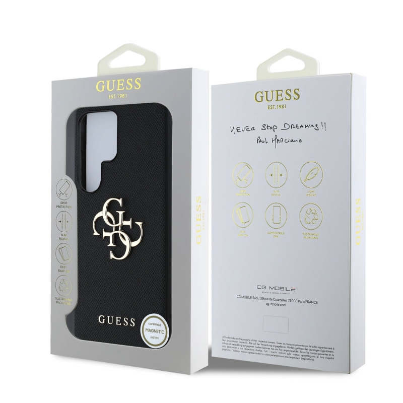 Guess PU Grained 4G Metal Logo Zadný Kryt pre Samsung Galaxy S25 Ultra Black