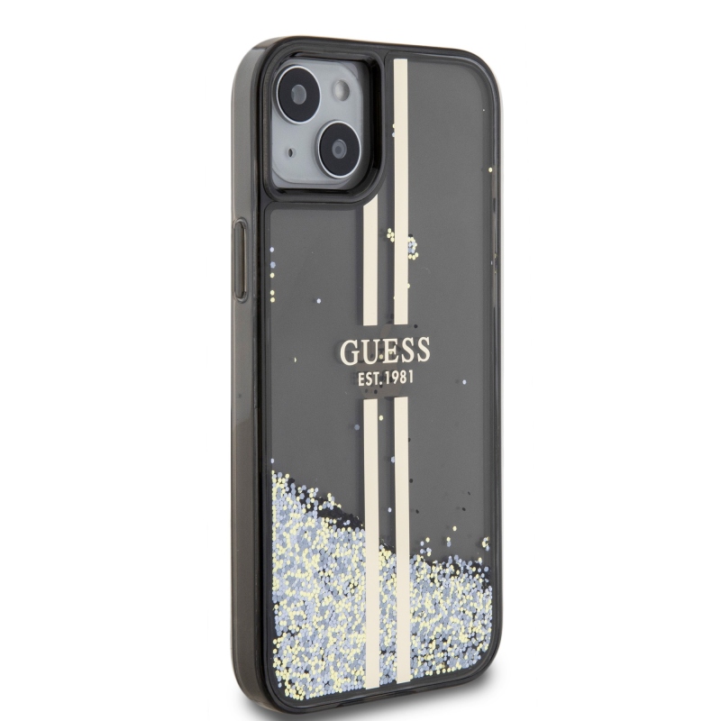 Guess PC/TPU Liquid Glitter Gold Stripe Zadný Kryt pre iPhone 15 Plus Black