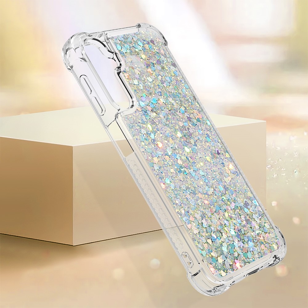 Glitter presýpacie gélový obal na Samsung Galaxy A24 - strieborný/srdiečka 
