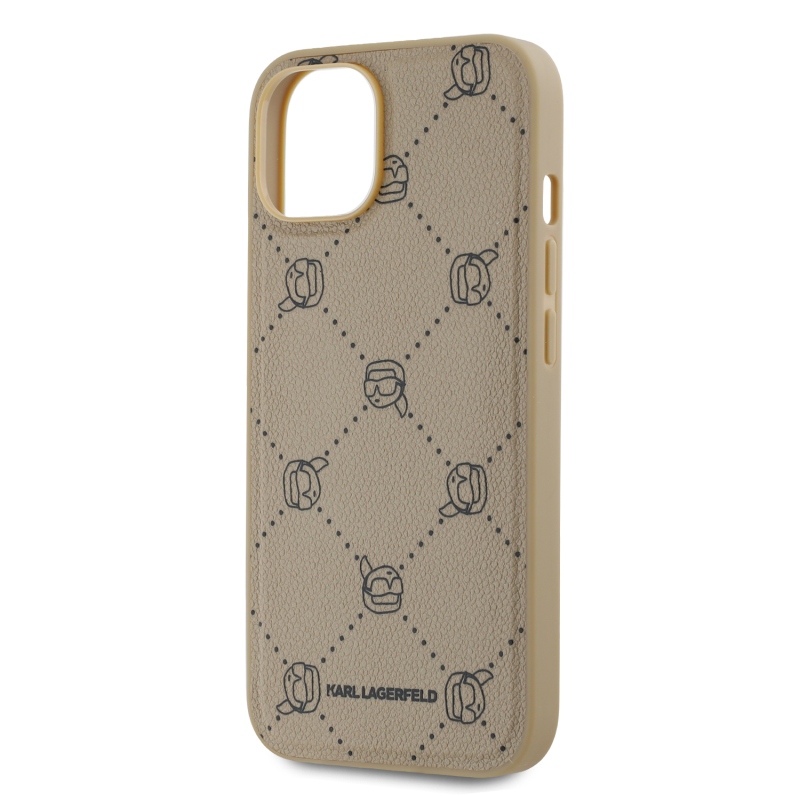 Karl Lagerfeld PU Karl Heads Pattern Magsafe Zadný Kryt pre iPhone 14 Beige