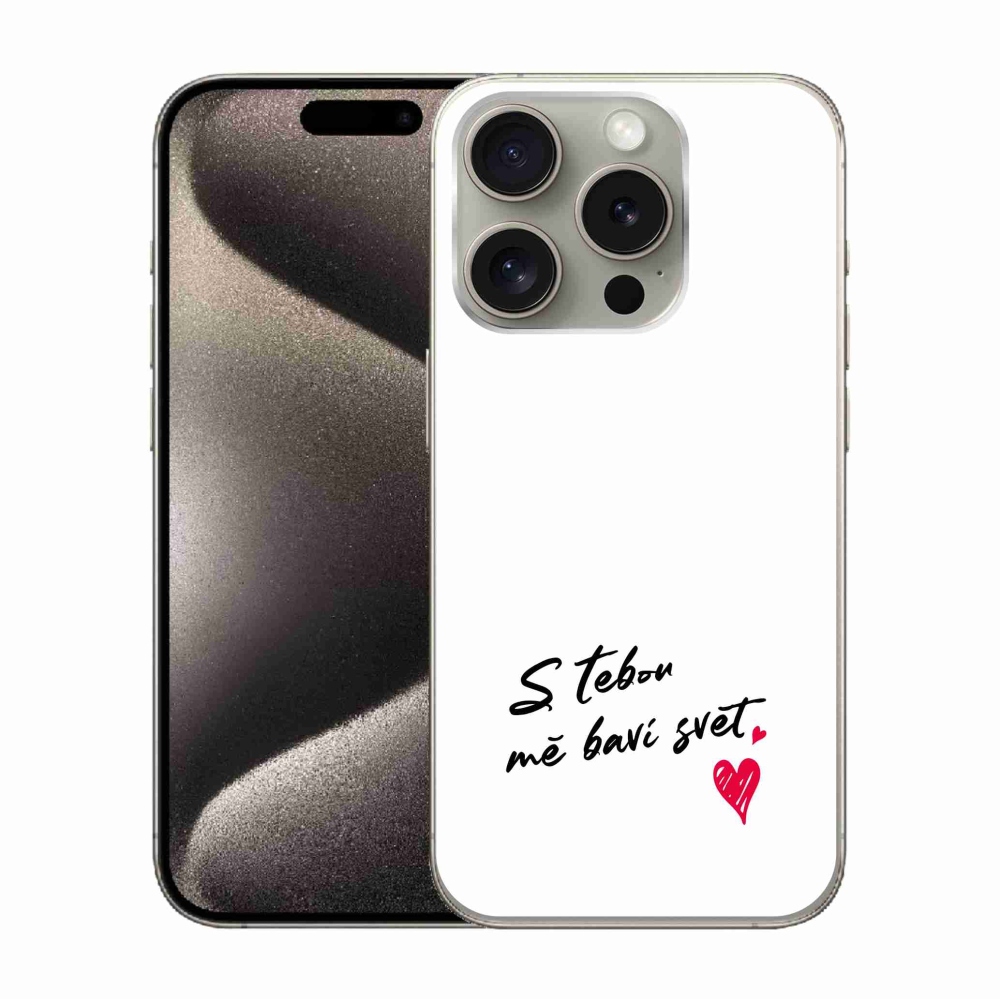 Gélový kryt mmCase na iPhone 15 Pro - zamilovaný text 1 biele pozadie