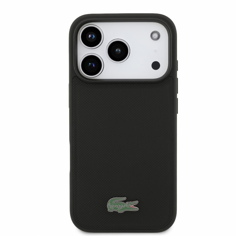 Lacoste PVC Iconic Petit Pique Metal Logo MagSafe zadný kryt pre iPhone 18 Pro, čierny