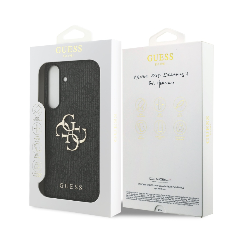 Guess PU 4G Metal Logo Zadný Kryt pre Samsung Galaxy S25 FE Grey