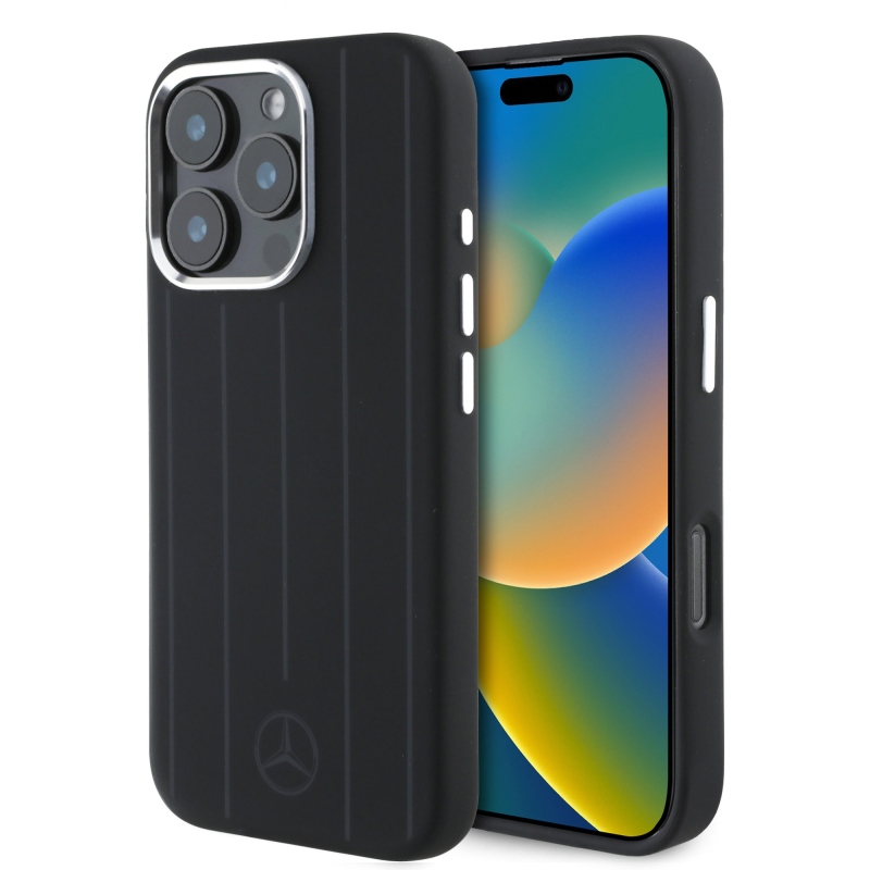 Mercedes Liquid Silicon Stripes Pattern MagSafe Zadný Kryt pre iPhone 16 Pro Black