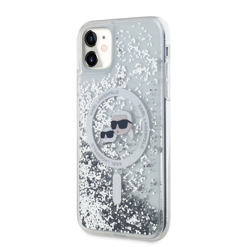 Karl Lagerfeld Liquid Glitter Karl a Choupette Heads Magsafe Zadný Kryt pre iPhone 11 Transparent